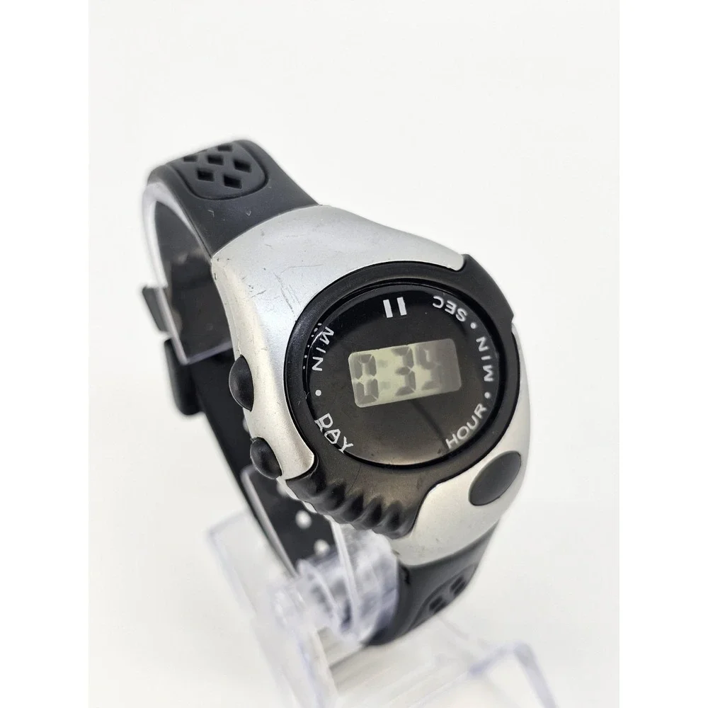 Men's Casual Watch 40MM Black Gray Case Black Plastic Bands New Battery
